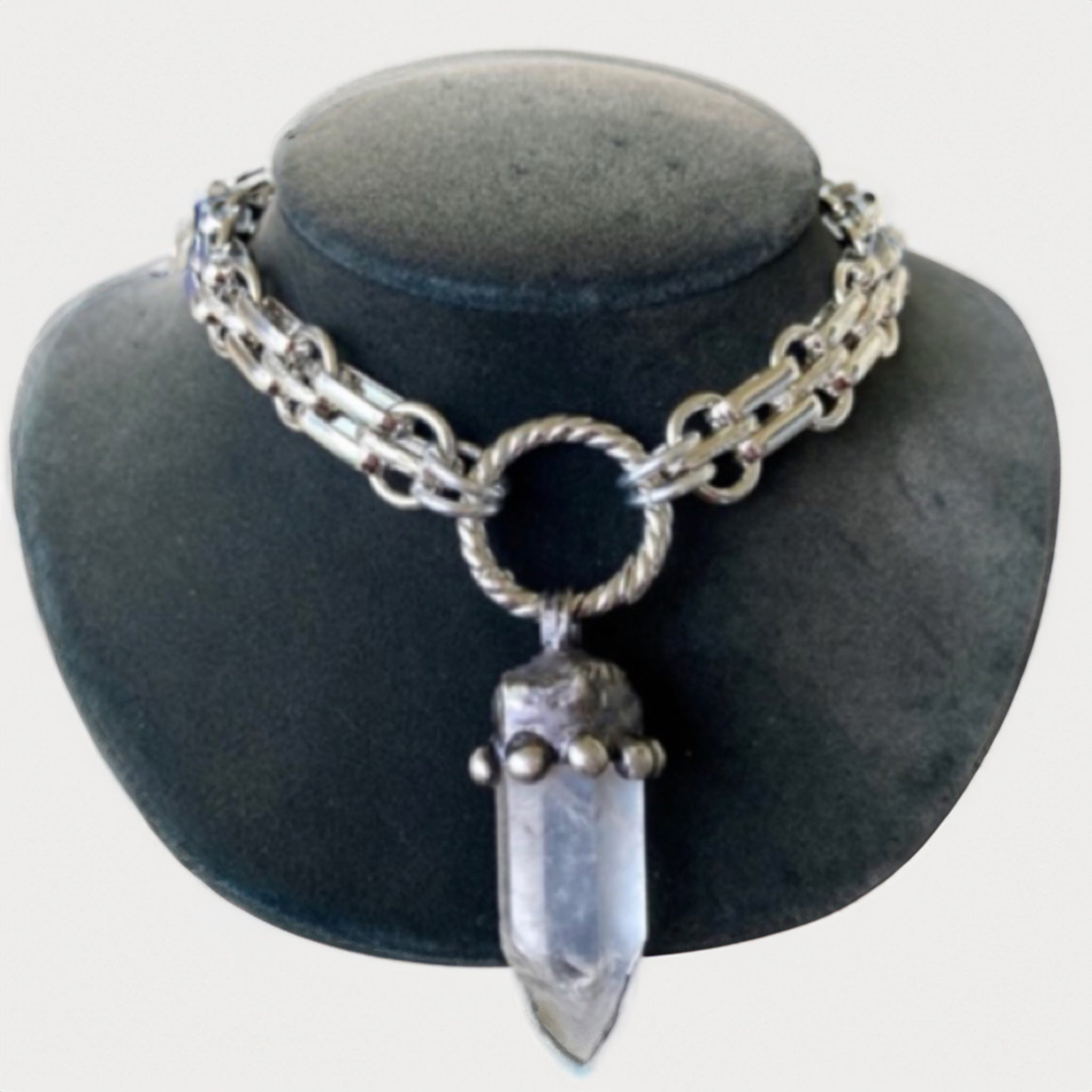 Giant Point Quartz Stainless Front Clasp Necklace