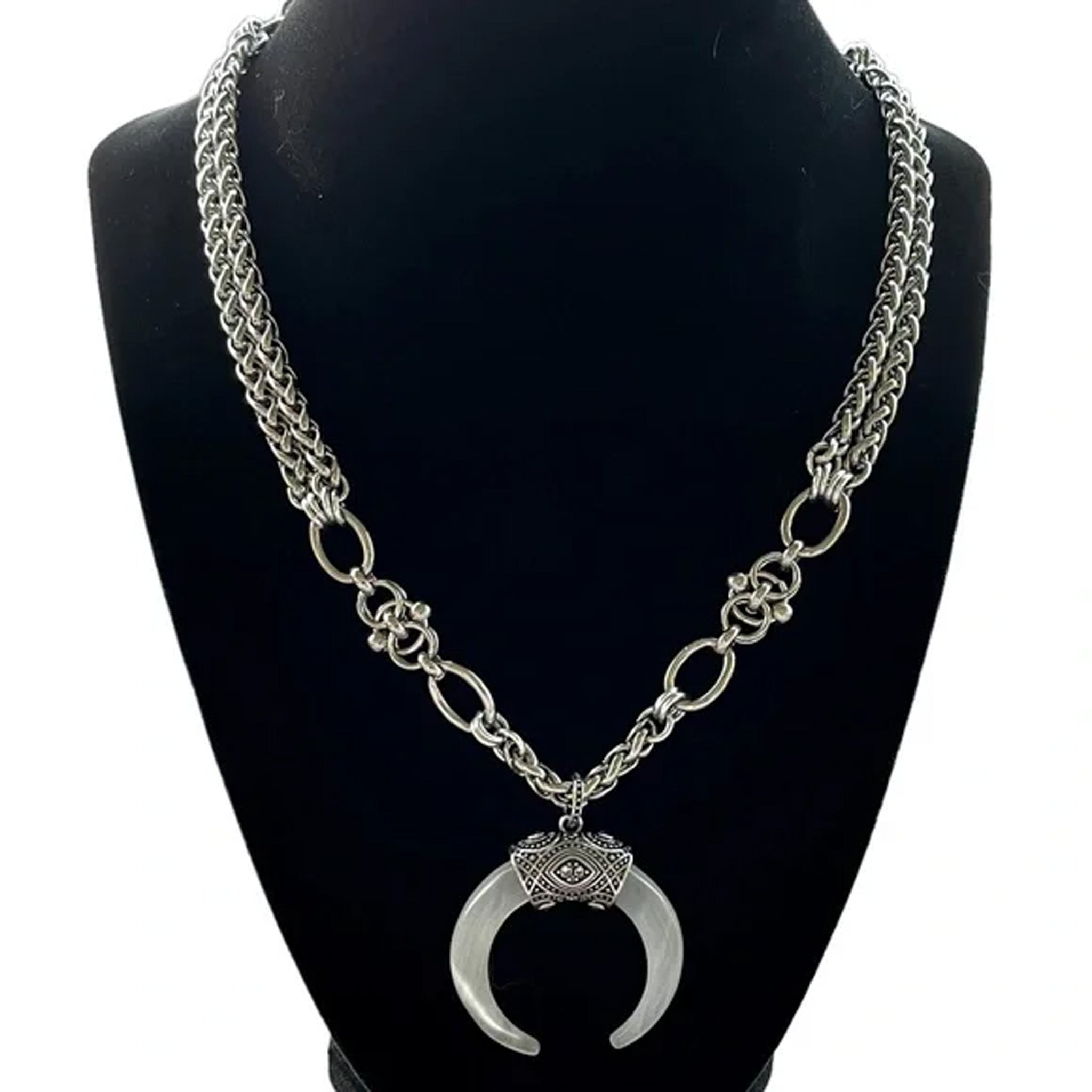 Sterling Moon Steel Chainmail Links Wheat Chain Necklace