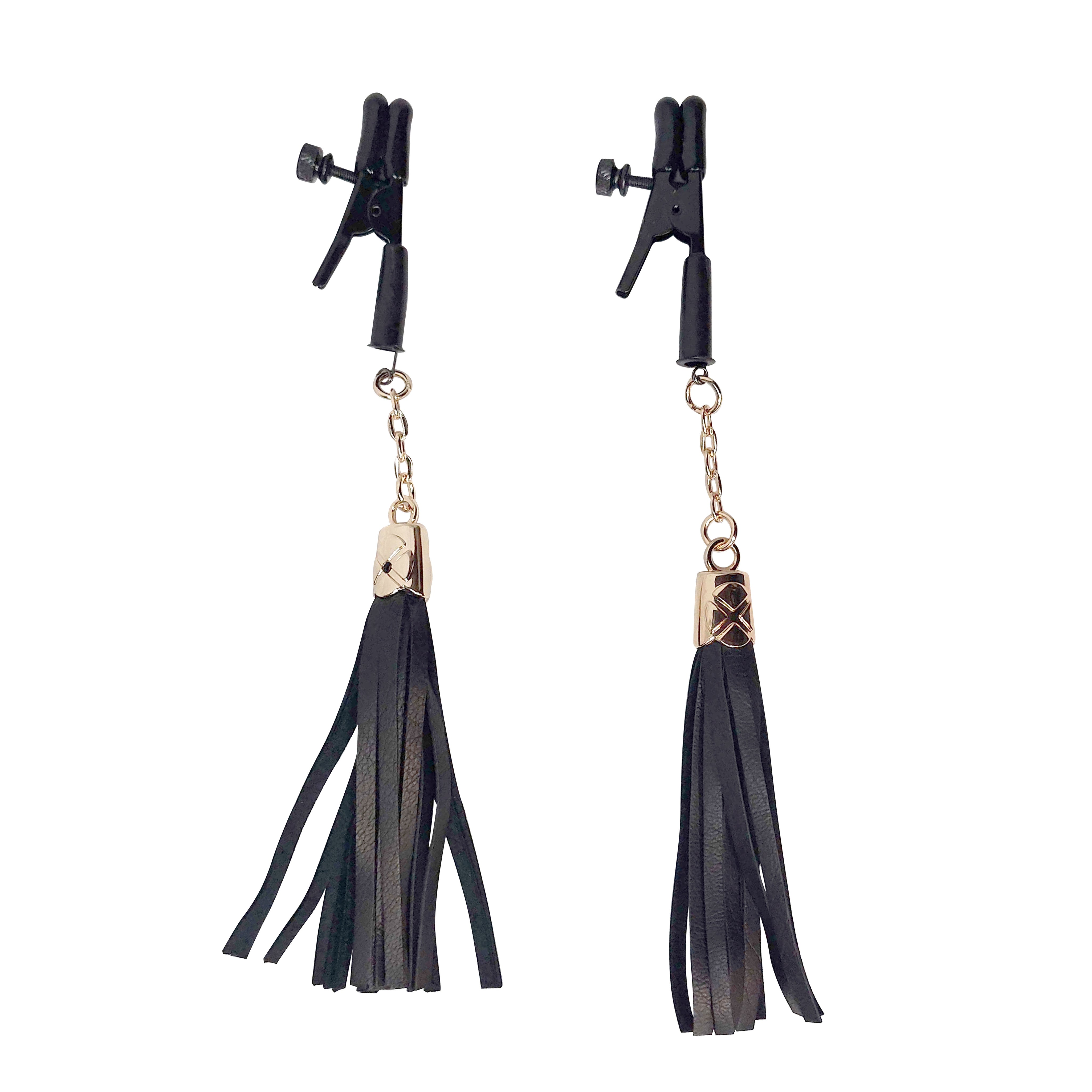 Alligator Tip Nipple Clamps with Leatherette Tassels