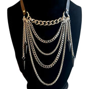 Multi Hanging Chains & Spikes Leather Choker