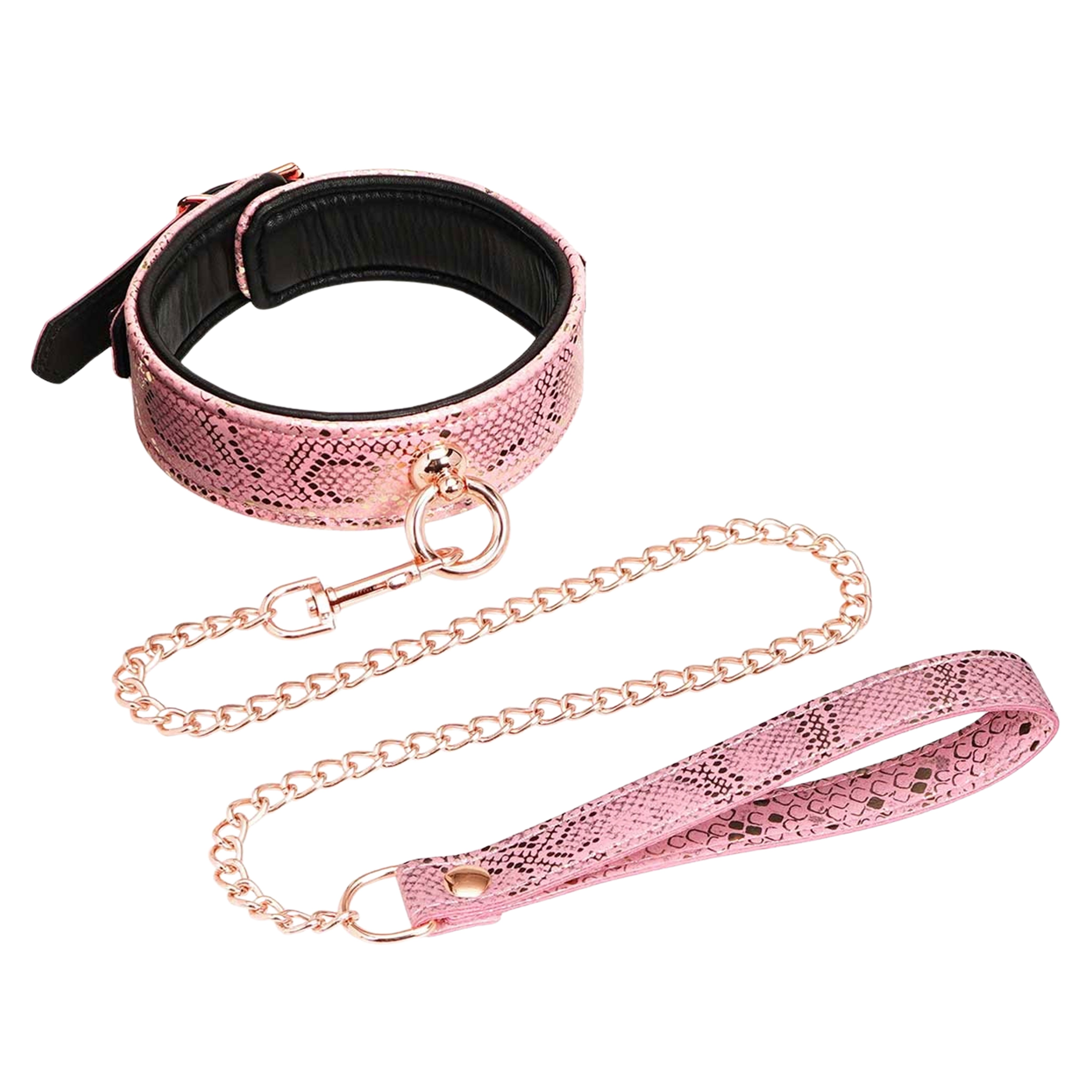 Pink Snake Print Collar & Leash Rose Gold