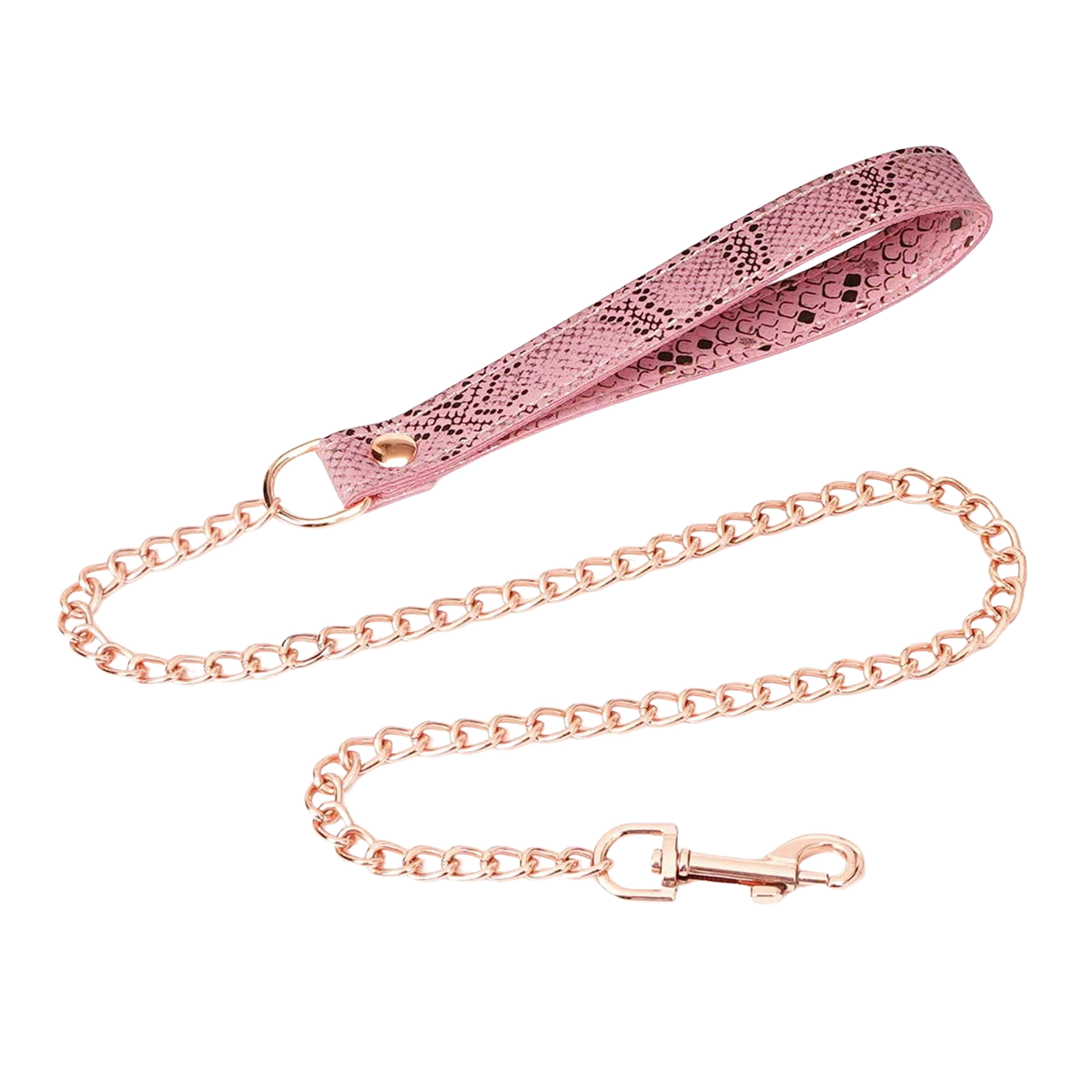 Pink Snake Print Collar & Leash Rose Gold