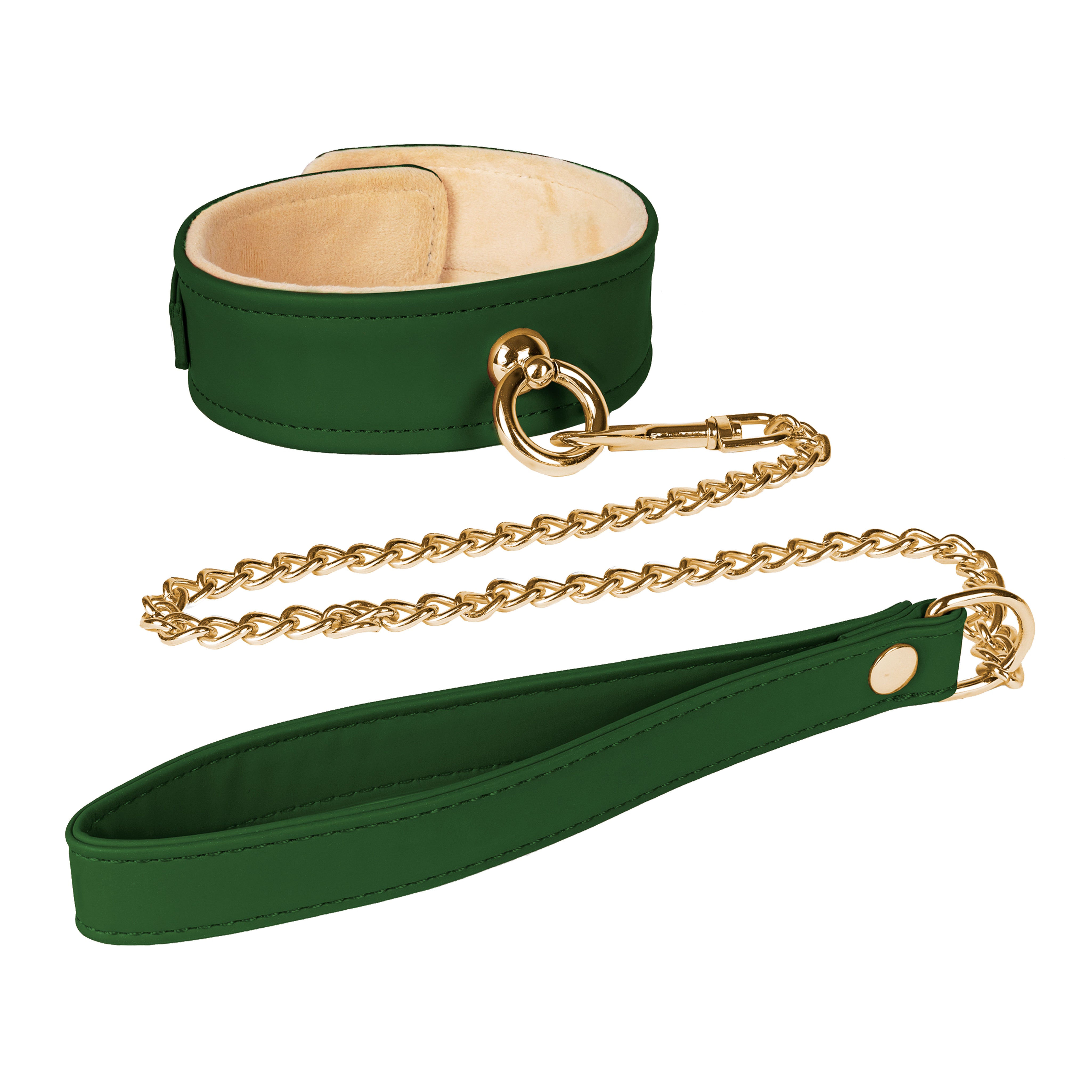 Plush Lined Leash & Collar- Dark Green & Gold