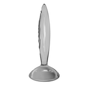 Clear Satisfyer sparkling crystal glass dildo, tapered, grooved texture, ideal for temperature play.