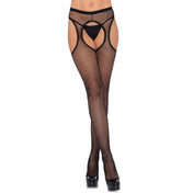 Nylon hosiery pantyhose panty-hose scalloped trim fishnet fish net fish-net suspender crotchless open-crotch intimates black