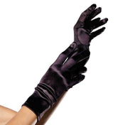 Polyester satin accessories gloves wrist wrist-length short full-finger fingered elegant stretchy sexy tailored fancy classy formal princess flapper great-gatsby pretty shiny 1920s roaring-20s costume cosplay halloween unisex black