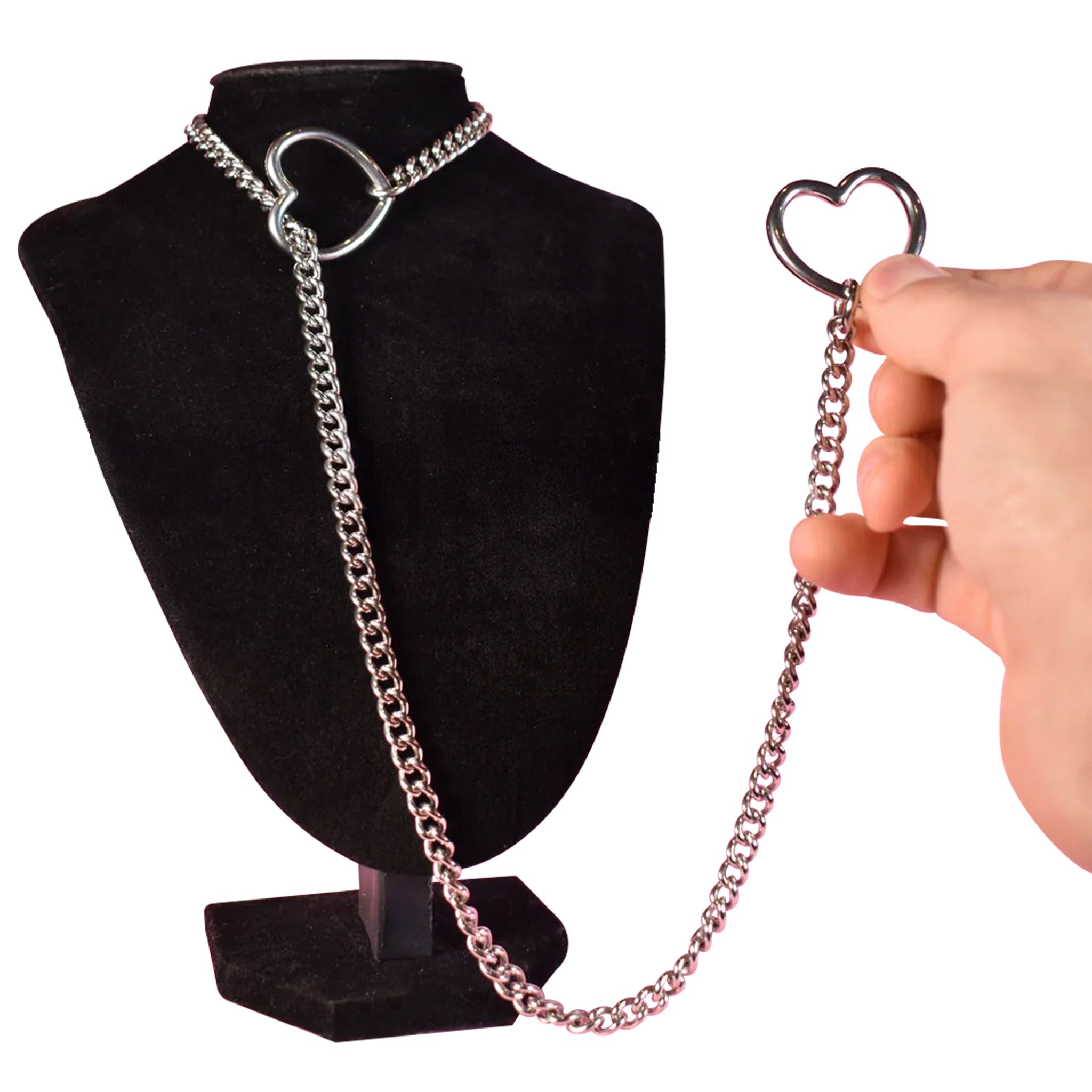 Stainless-steel chain accessories jewelry necklace collar choker choke-chain jump-chain pull-chain slip-chain jump-ring hear-shaped heart-ring
pulling tugging tug-proof tugproof pet-play pup-play fetish fashion alt-fashion bdsm bdsm-play kink kinky kinky-play silver