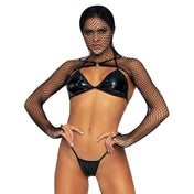 PVC vinyl polyester nylon Spandex wetlook intimates lingerie lingerie-set bikini bra non-padded top panty panties gstring g-string fishnet fish-net hood shrug slip-over 3pc 3-pc 3-piece three-piece bdsm bondage slave-4-u submit submissive desire erotic kink kinky female femme feminine women black