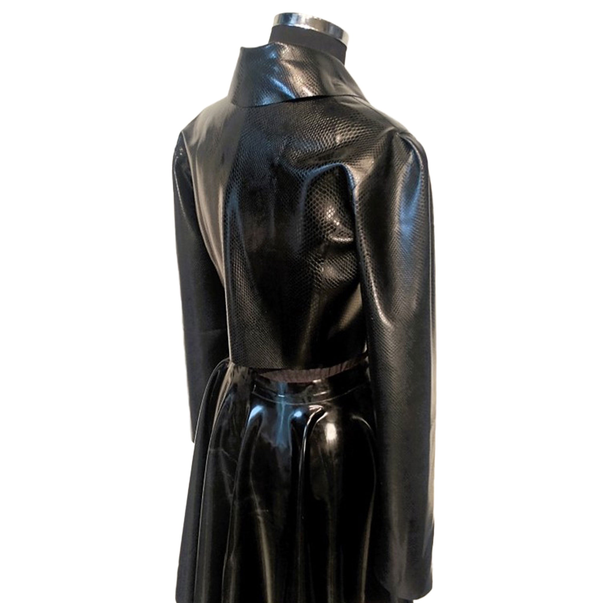 Latex rubber top outerwear jacket long sleeve sleeved long-sleeve crop cropped bolero snakeskin snake serpent scale scales pattern print limited-edition black