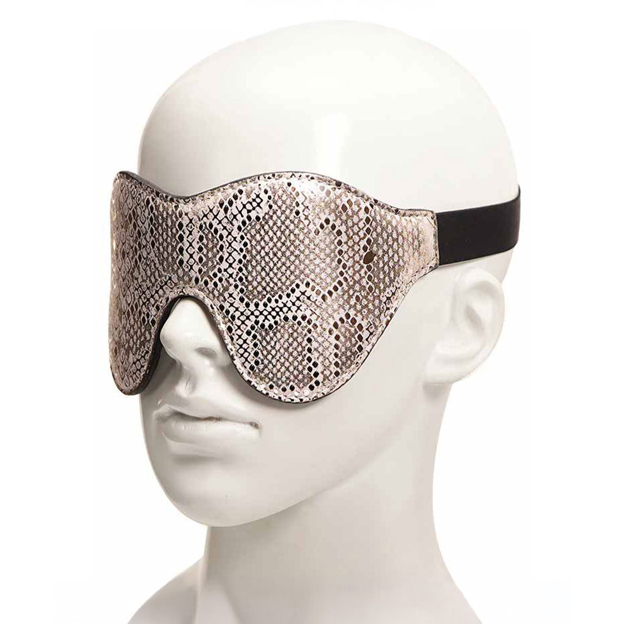 Leather lambskin lamb-skin snakeskin snake print blindfold blind-fold eye blinders sensory-deprivation elastic-band kink kinky kinky-play couples couples-play exotic bdsm bondage bdsm-gear cream white