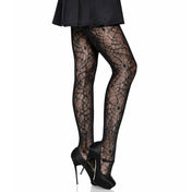 Nylon hosiery pantyhose tights lace pattern spiderweb spider-web spider web lingerie intimates spooky costume cosplay halloween accessories black