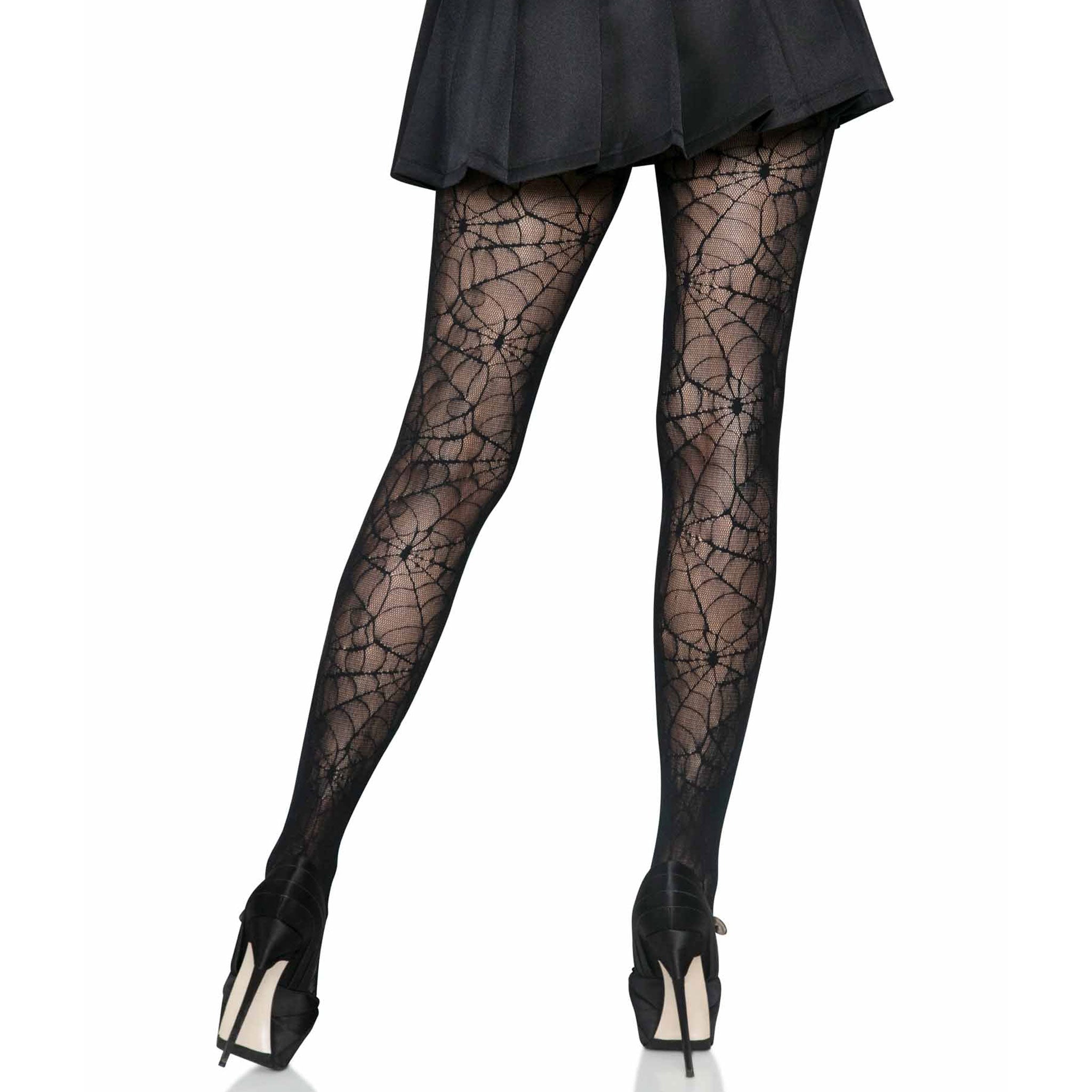 Nylon hosiery pantyhose tights lace pattern spiderweb spider-web spider web lingerie intimates spooky costume cosplay halloween accessories black