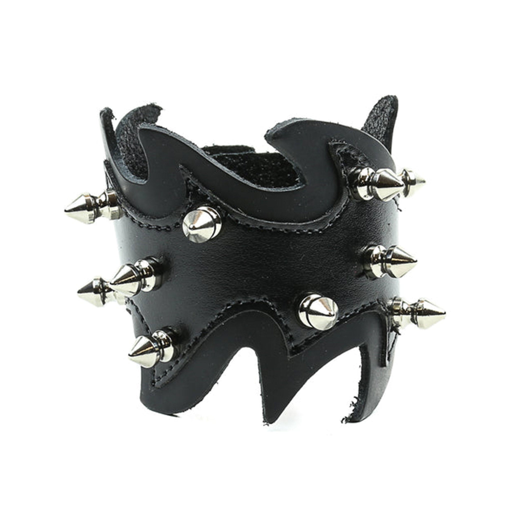 spikes double flame layer bracelet patent and genuine leather dual layer punk goth spiked cuff with metallic hardware fetish fashion accessory