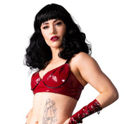 PVC vinyl polyester polyamide intimates lingerie bra hook-and-eye shoulder-straps adjustable glossy shiny flaunt simple sexy bdsm submission domination domme dominatrix mistress submissive female femme feminine womens red burgundy