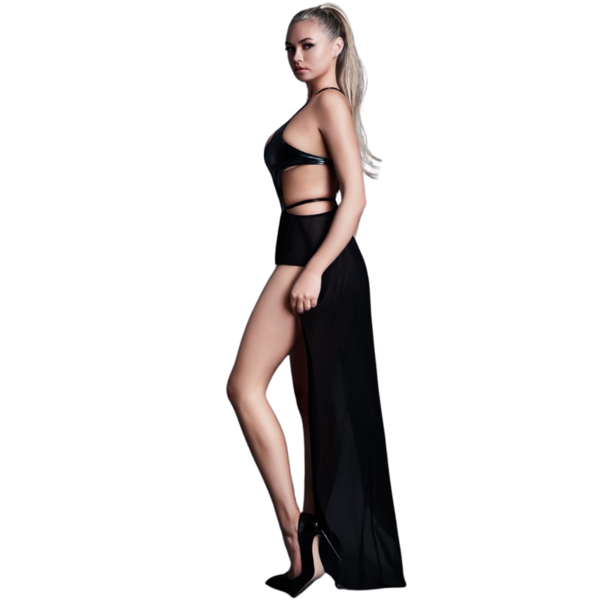 vinyl mesh bodysuit skirt set black, sheer mesh bodysuit and skirt, sexy vinyl lingerie set, wireless bodysuit vinyl mesh, fetish lingerie skirt set, rave bodysuit and mesh skirt, sexy clubwear black vinyl mesh set, fetish fashion matching set