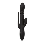 black triple euphoria vibrator, thrusting vibrating clitoral suction stimulator, rechargeable silicone triple vibrator, g-spot and anal vibrator combo, luxury waterproof sex toy, suction vibrator for women, Fetish Factory triple stimulator