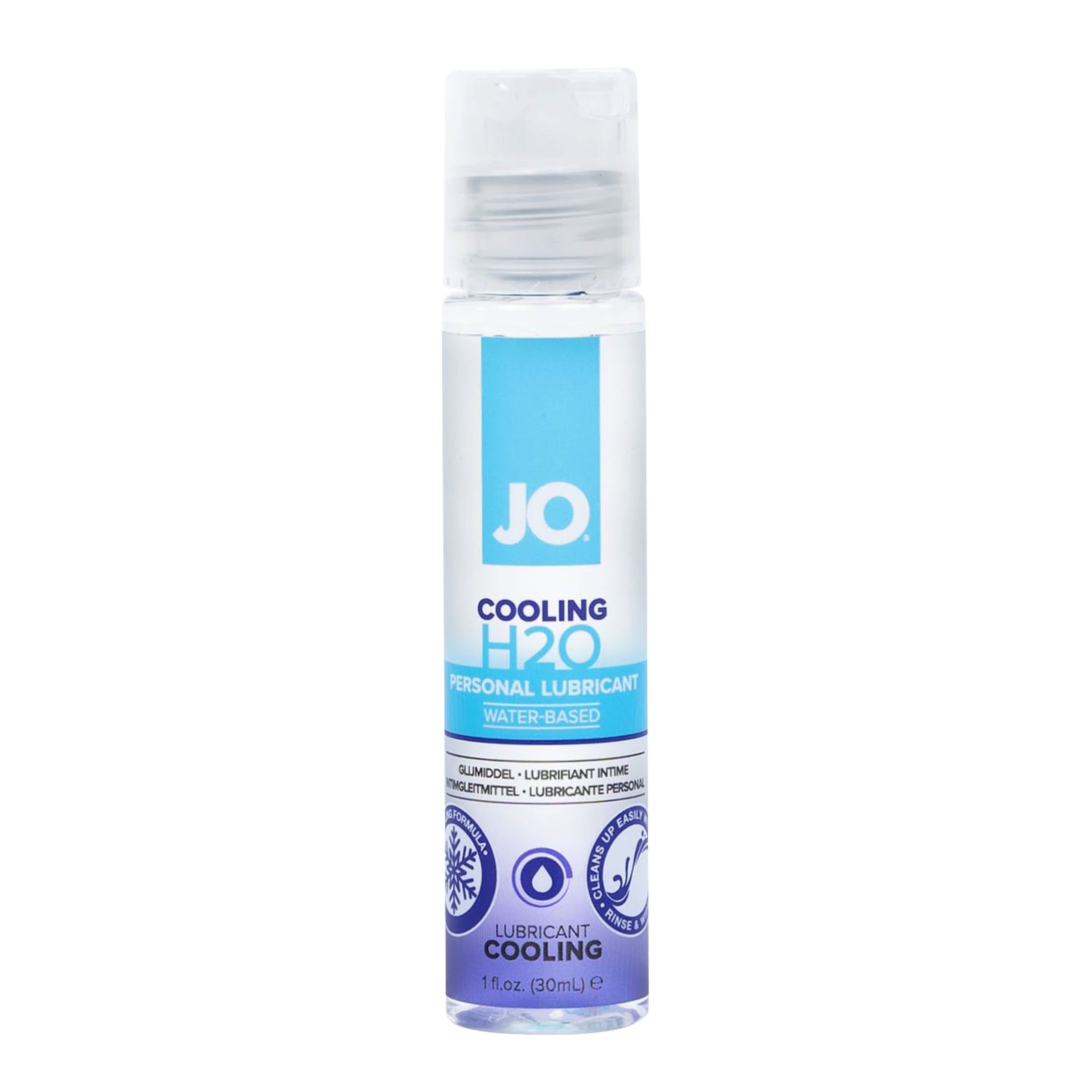 Jo H2O Cooling Lube bottle with minty freshness and cooling sensation for ultimate pleasure.