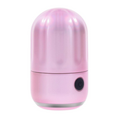 Mini pink wand vibrator, 10-speed silicone vibe, compact travel design with LED base.