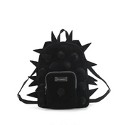 velvet spiked mini backpack black gothic edgy cone spikes soft velvet material fetish factory fashion bag with multiple zip pockets outer side zipper small front pocket statement backpack