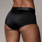 Nylon spandex panty brief briefs strap-on strapon vibrator vibration vibrating bullet ABS silicone adult-toys dildo dong packing packer intimates unisex gender-neutral gender neutral pocket adjustable O-ring lightweight breathable fabric open back black medium M large L