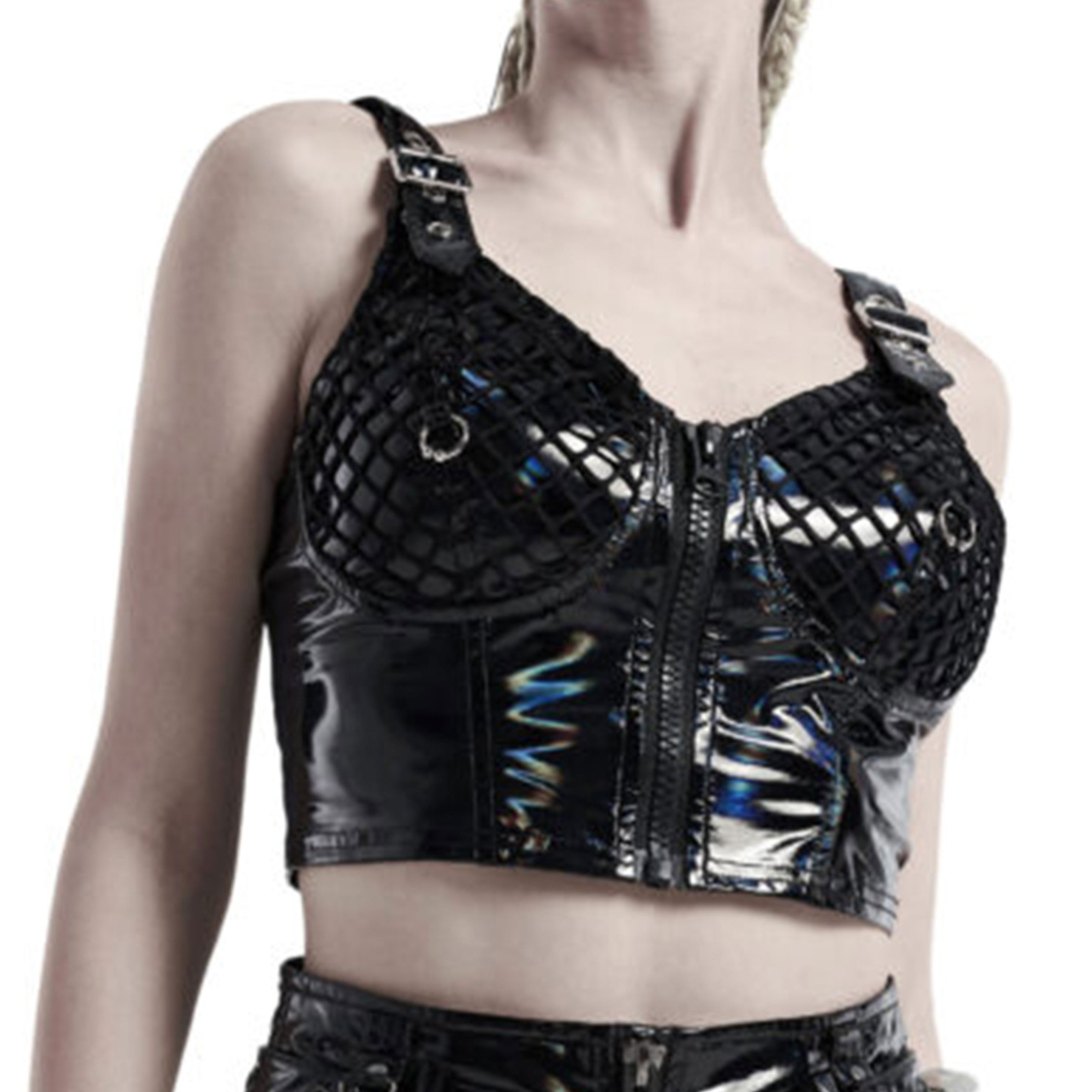 PVC Fishnet Top With Buckle Straps
