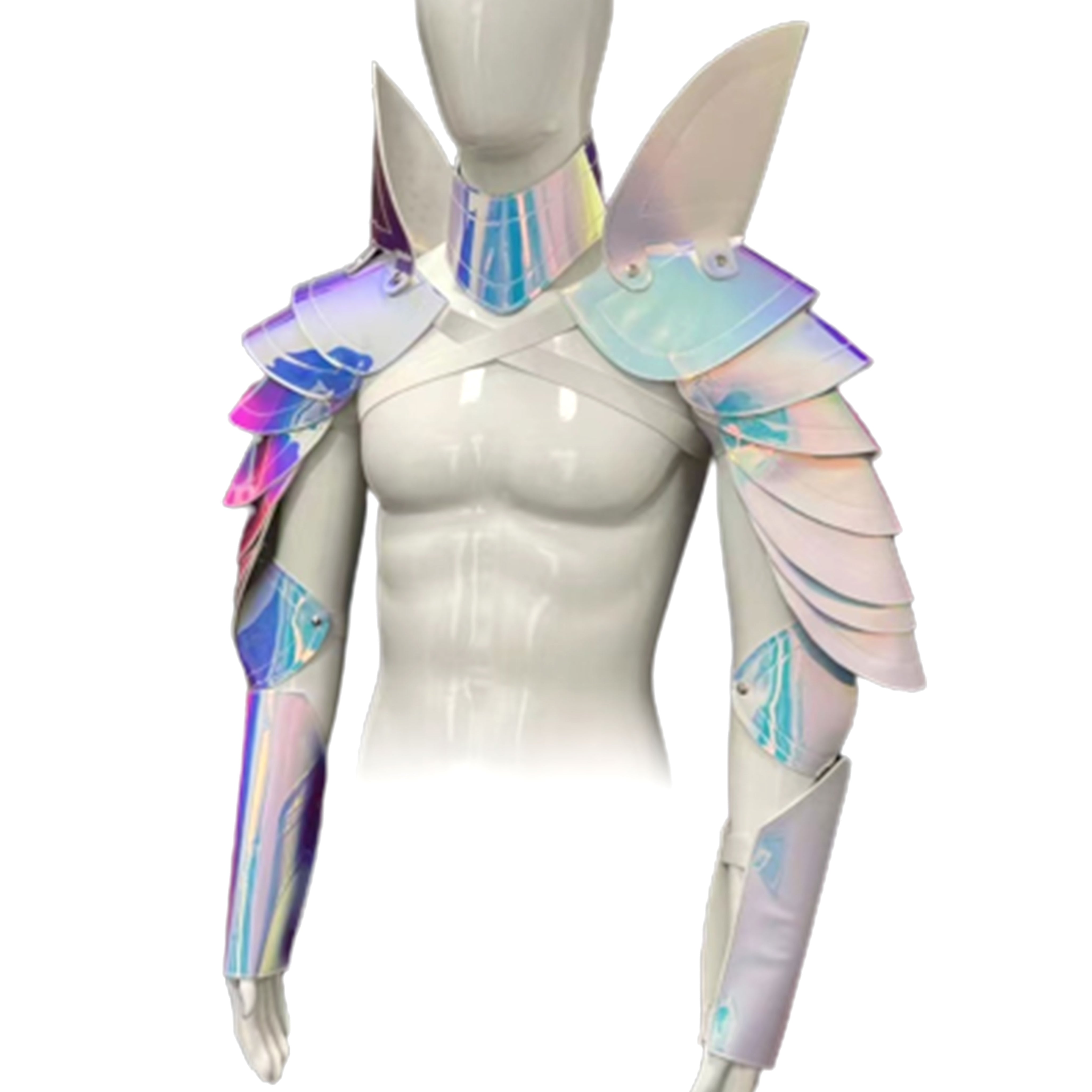 Holographic AB Space Warrior Shoulder Arm Pointy Harness, Gauntlets & Collar M/L