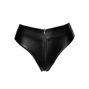 Polyester elastane wetlook power-wetlook polymer-coating shiny intimates lingerie shorts booty-shorts bottoms panty panties hi-waist high-waist open-back full-zip zipper 2way 2-way two-way fetish fashion kink kinky kinkwear kinky-gear female femme feminine women black