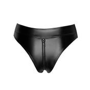 Polyester elastane wetlook power-wetlook polymer-coating shiny intimates lingerie shorts booty-shorts bottoms panty panties hi-waist high-waist open-back full-zip zipper 2way 2-way two-way fetish fashion kink kinky kinkwear kinky-gear female femme feminine women black