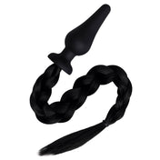 Whipsmart pony tail silicone butt plug with claws and douche, 4 inch insertable anal plug for fantasy play, black blonde pony tail anal toy with body-safe silicone, roleplay kink accessories set, Fetish Factory plug with tail
