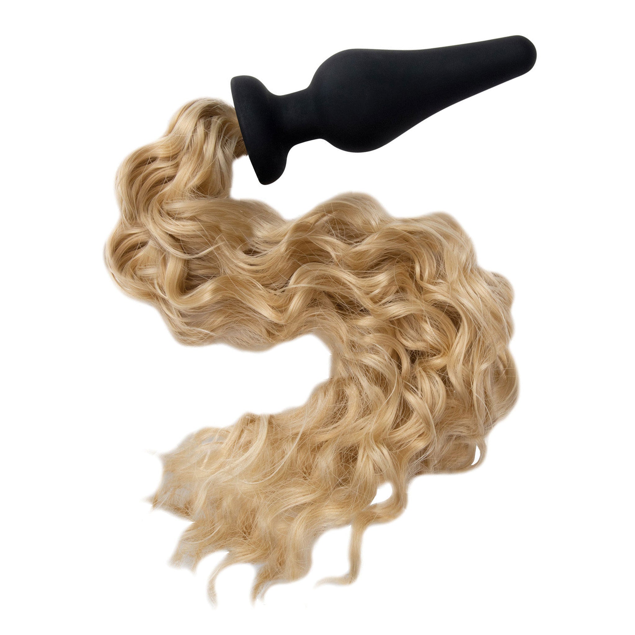 Whipsmart pony tail silicone butt plug with claws and douche, 4 inch insertable anal plug for fantasy play, black blonde pony tail anal toy with body-safe silicone, roleplay kink accessories set, Fetish Factory plug with tail