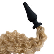 Whipsmart pony tail silicone butt plug with claws and douche, 4 inch insertable anal plug for fantasy play, black blonde pony tail anal toy with body-safe silicone, roleplay kink accessories set, Fetish Factory plug with tail