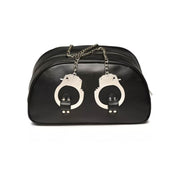 Faux vegan leather bag travel handles steel removable handcuffs quick-release quick release polyester lining bdsm bondage fetish kink kinky gear accessories black silver