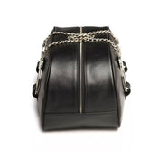 Faux vegan leather bag travel handles steel removable handcuffs quick-release quick release polyester lining bdsm bondage fetish kink kinky gear accessories black silver