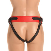 Vegan faux PU leather harness strapon strap-on O-ring horny horns devil eye creature cocks creature-themed creature-cocks red black