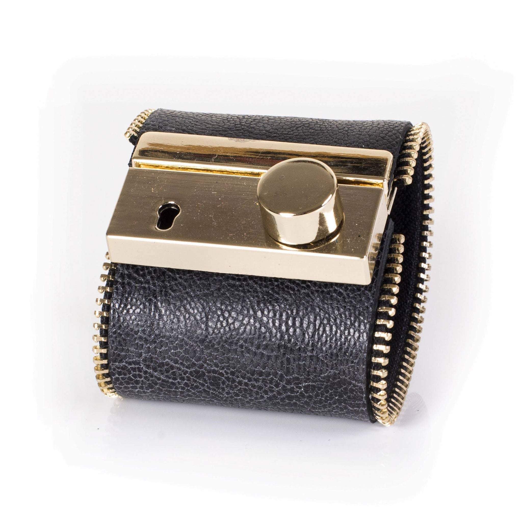 Premium leather wrist cuff bracelet zip zipper edge trim customizable slide clasp fashion alt-fashion arm gear accessories black gold