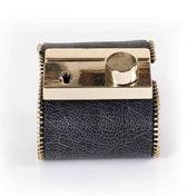 Premium leather wrist cuff bracelet zip zipper edge trim customizable slide clasp fashion alt-fashion arm gear accessories black gold