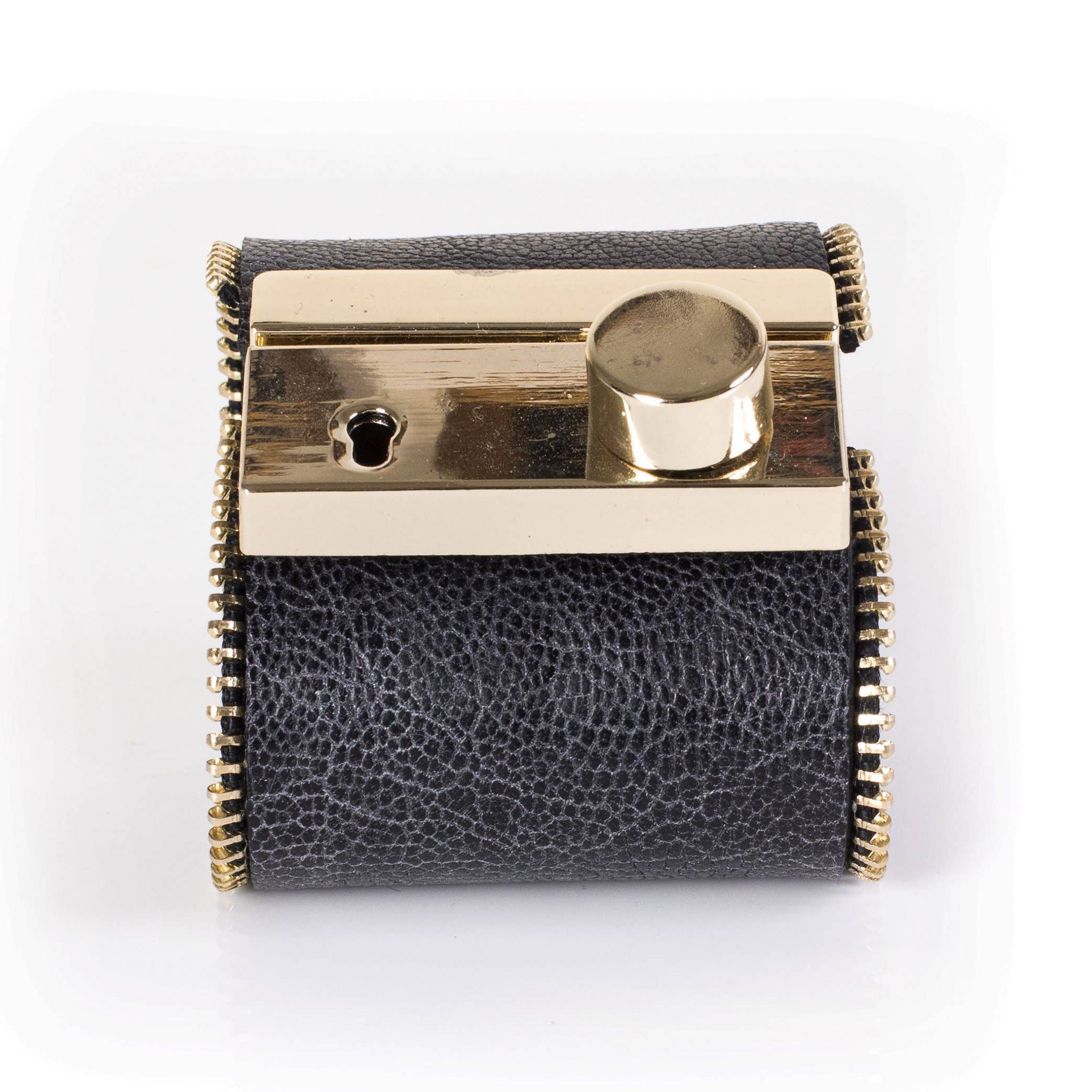 Premium leather wrist cuff bracelet zip zipper edge trim customizable slide clasp fashion alt-fashion arm gear accessories black gold