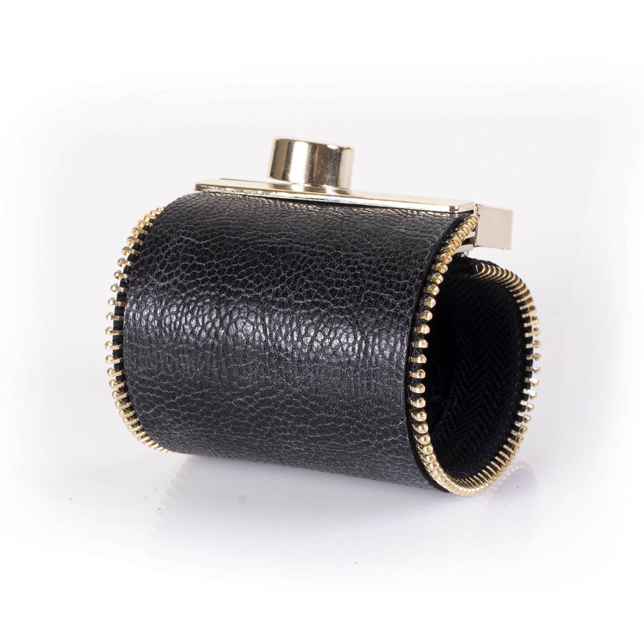 Premium leather wrist cuff bracelet zip zipper edge trim customizable slide clasp fashion alt-fashion arm gear accessories black gold