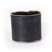 Premium leather wrist cuff bracelet zip zipper edge trim customizable slide clasp fashion alt-fashion arm gear accessories black gold