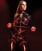 Animal Print PVC Underwire Harness Bra, Garters & Collar Set- Red O/S