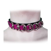 Multiple O-rings Leather Studded Two Tone Choker