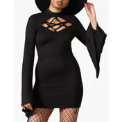 Witchural Bell Sleeves Mini Dress With Pentagram Straps