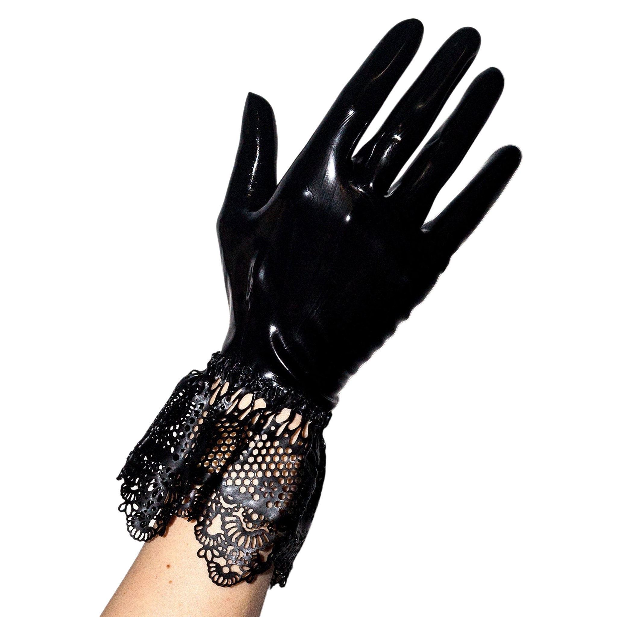 Long Latex Lace Trim Wrist Gloves