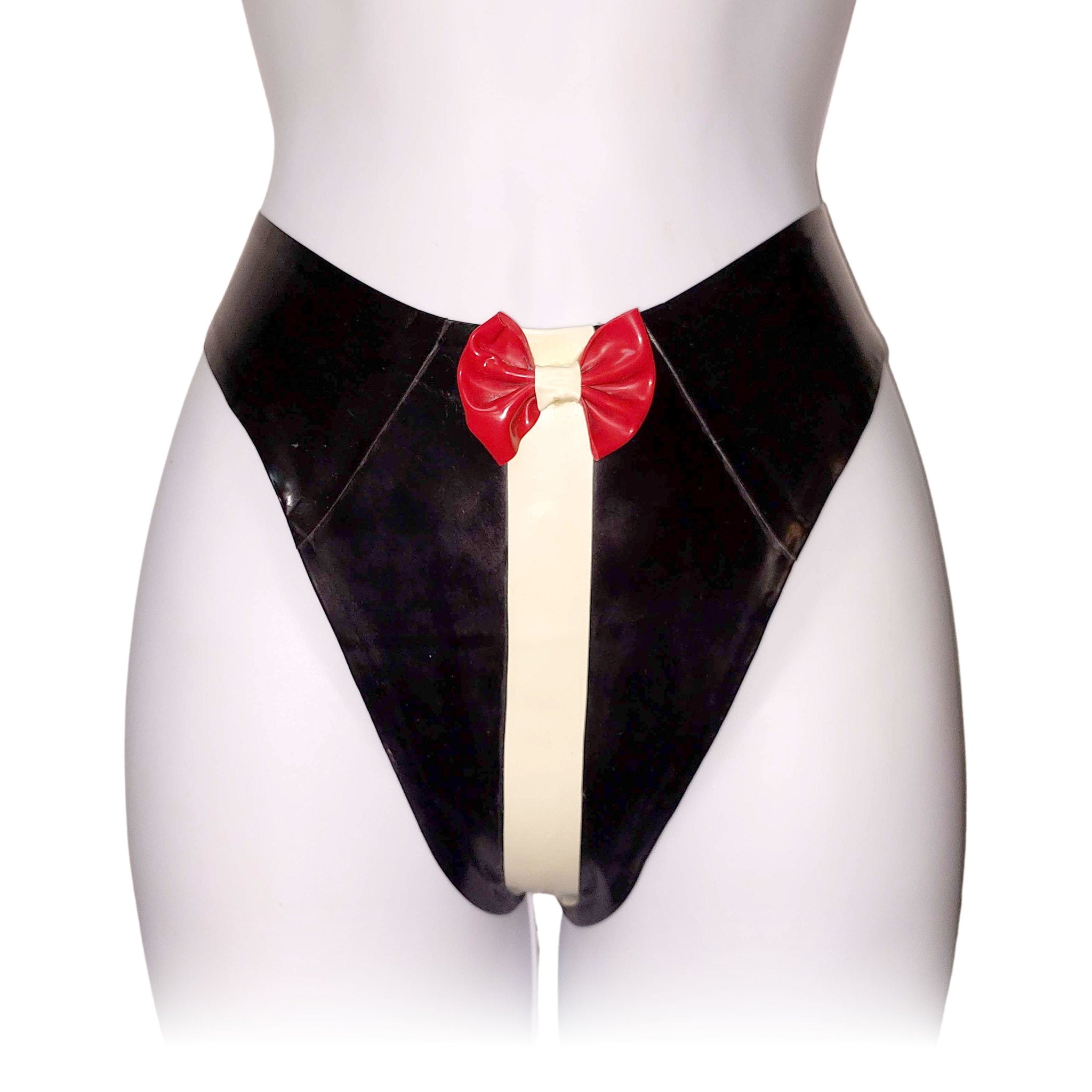Red Bow Contrast Latex Thong