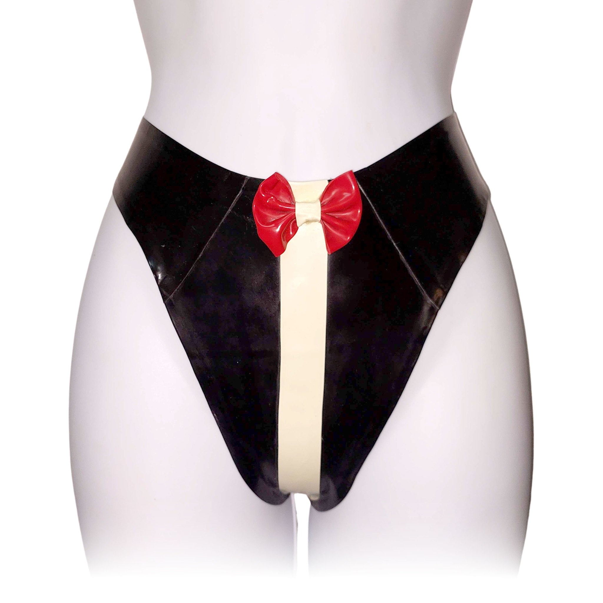 Red Bow Contrast Latex Thong  L