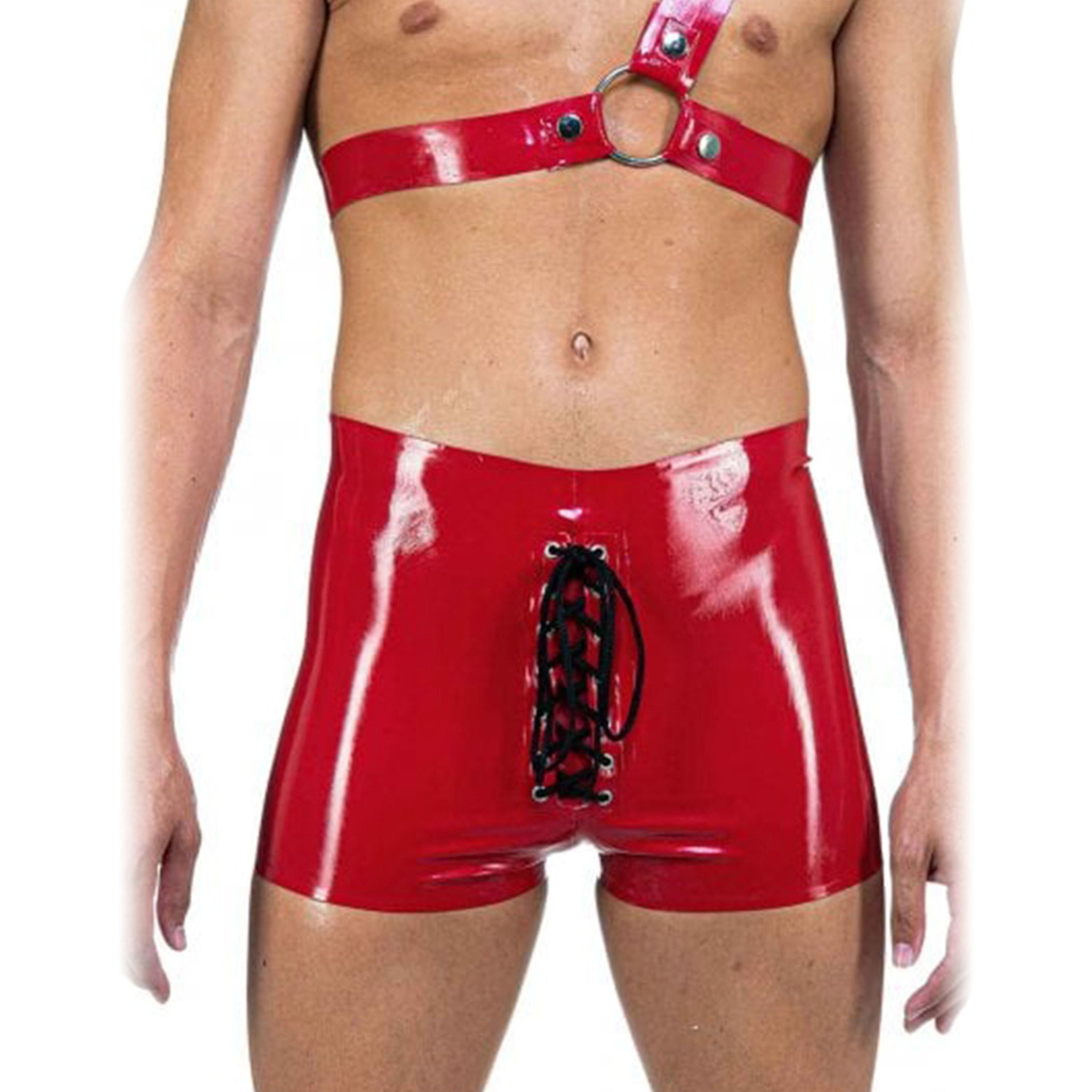 Mens Lace Front Latex  Boxer Shorts  XXL