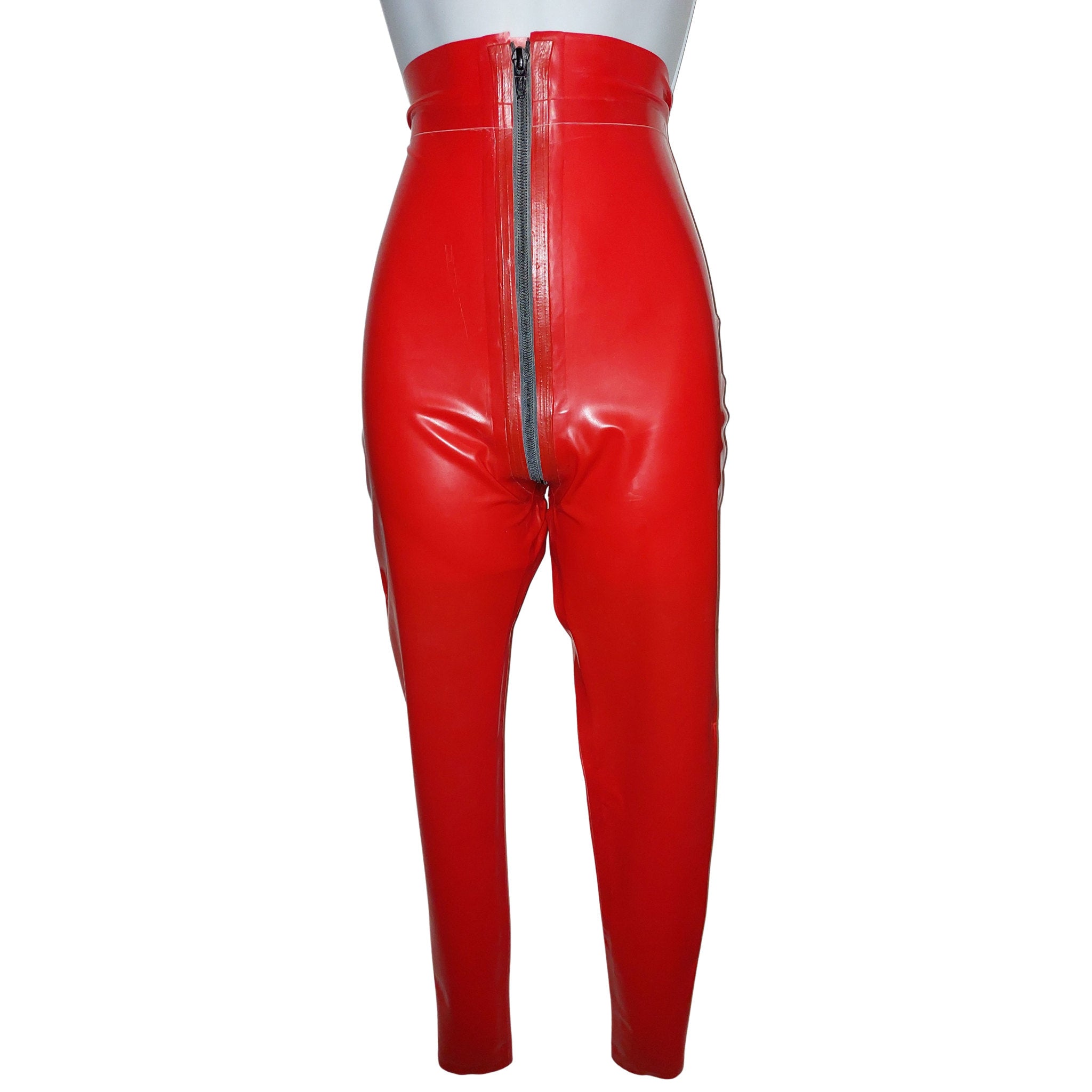 High Wasted Two Way Zipper Latex Leggings S