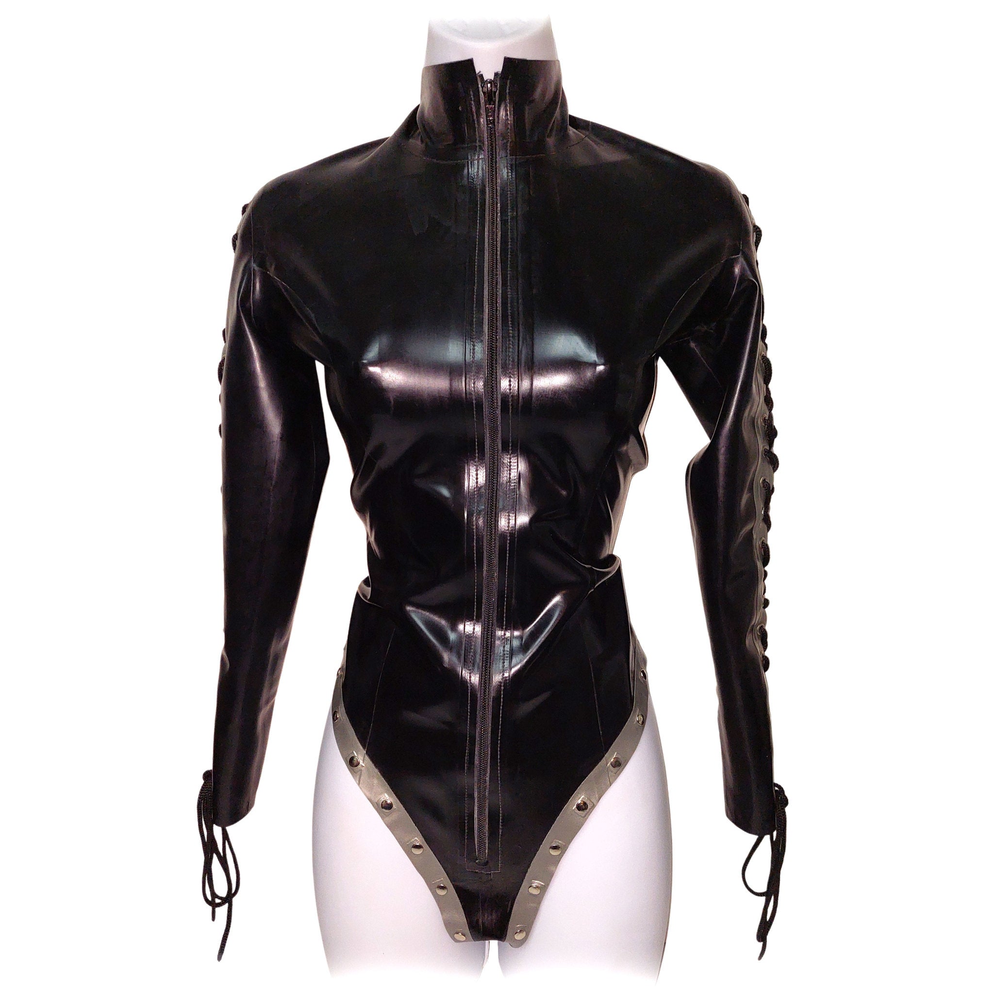 Long Lace-Up Sleeves Latex Bodysuit