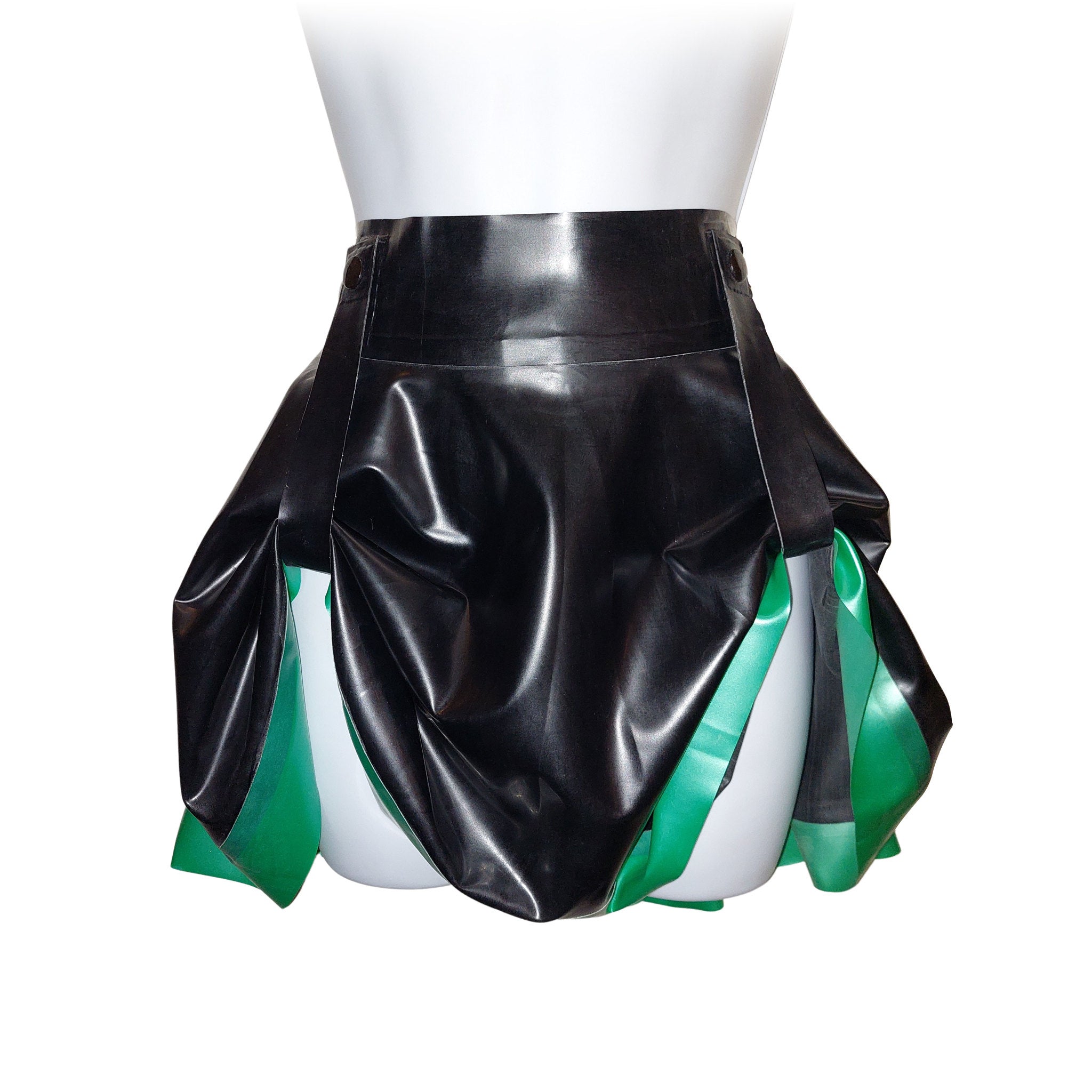 Detachable Gathered Strap Latex Skater Skirt