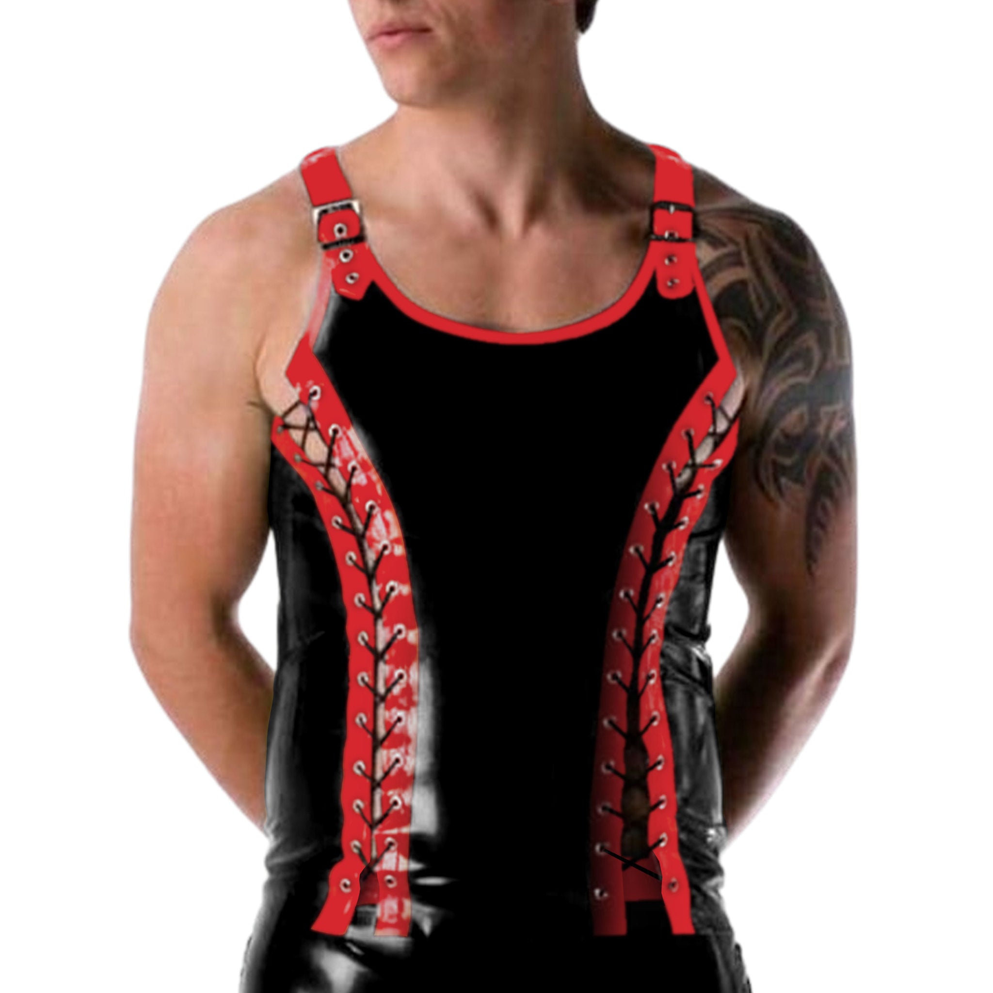 Buckle Straps Double Front Lace Latex Tank Top